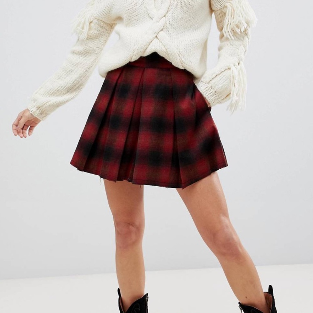 NWT Free People Plaid Pleated Mini Skirt size 6